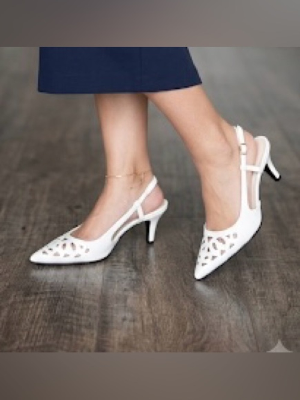 Andiamo Pointed White Slingback Heels with Cutout Detail